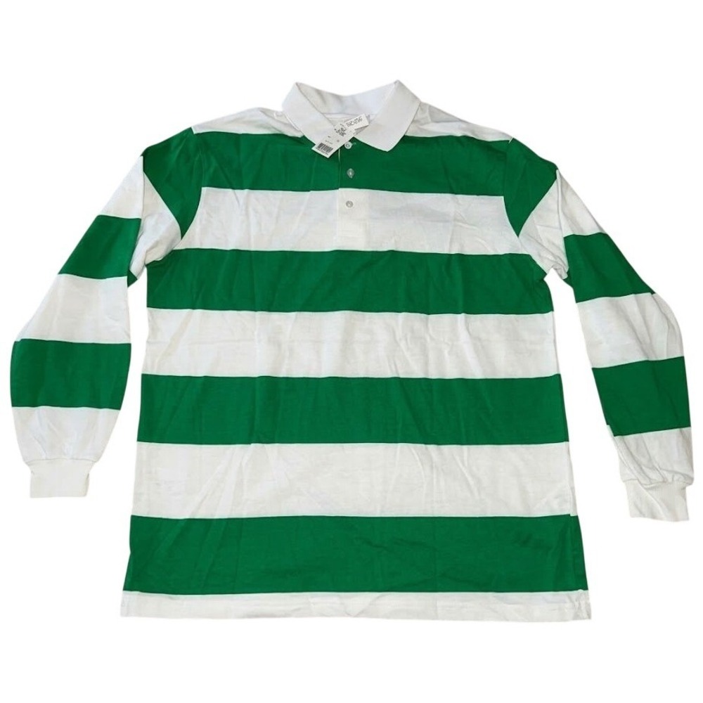 NWT VTG Hartwell Sports Rugby Shirt XL Green White Stripe Made in USA Deadstock